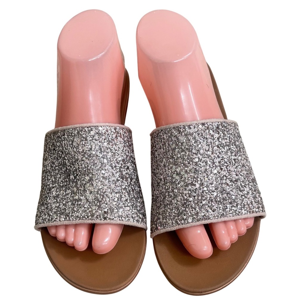 FitFlop H-Bar Rose Gold Glitter Slide Sandals Womens Size 8 NWOT Comfort Flat